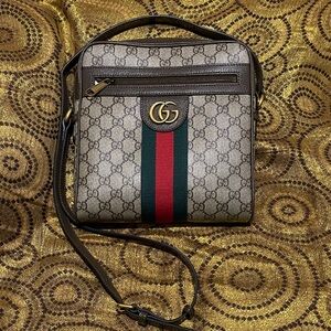 Gucci Beige and Brown Shoulder Bag with Red and Green Stripe